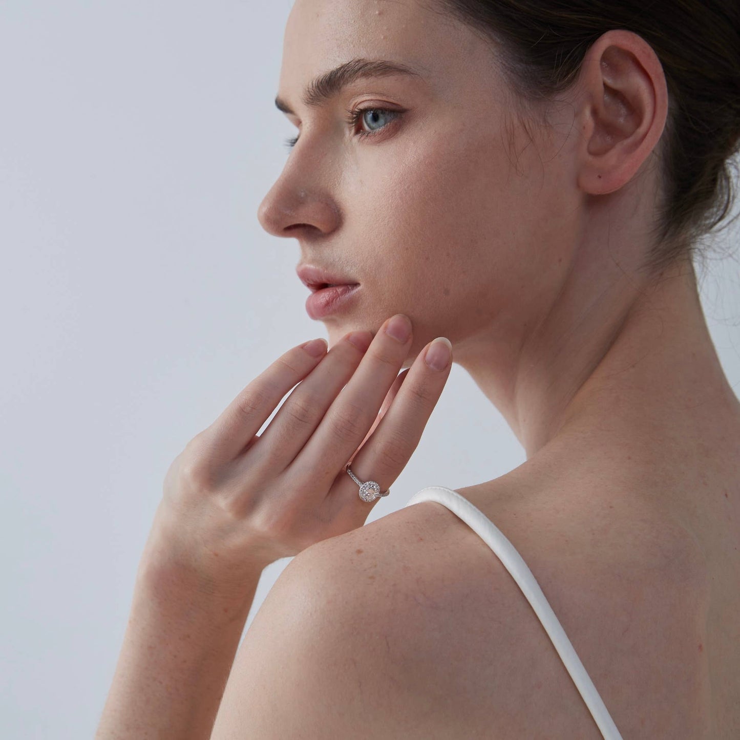 Oval Moissanite Halo Engagement Ring in 925 Sterling Silver