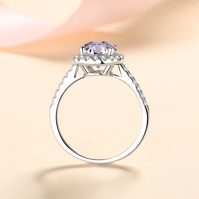 Oval Moissanite Halo Engagement Ring in 925 Sterling Silver