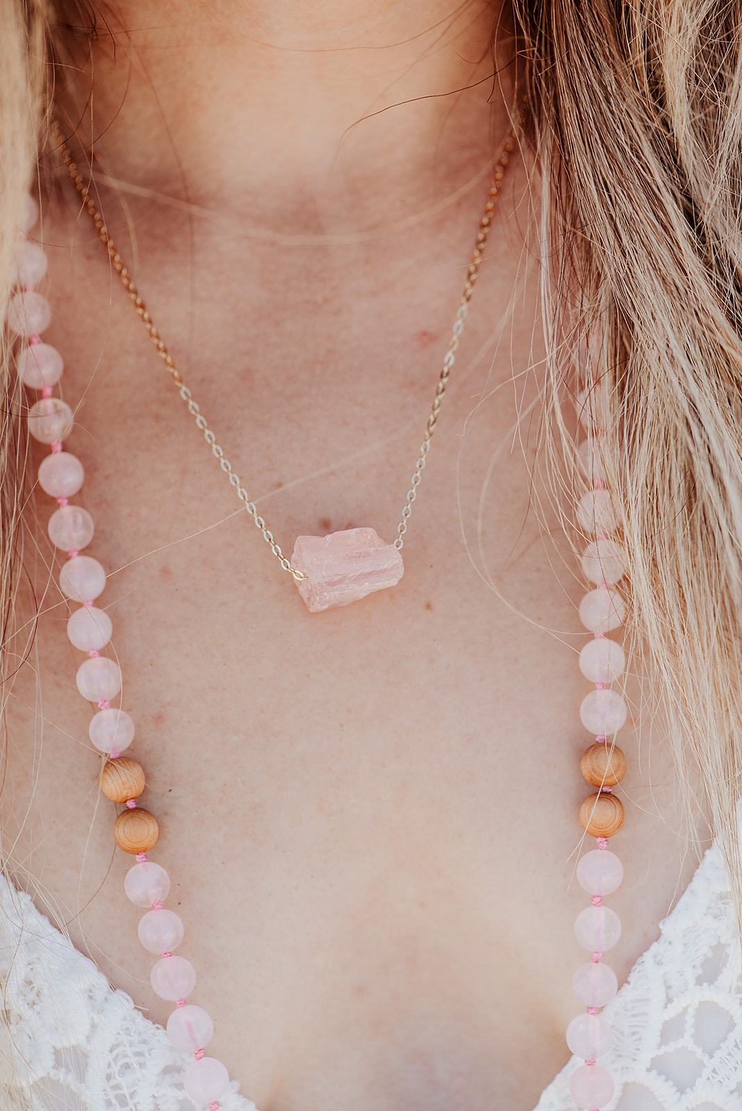 Raw Rose Quartz Necklace-1