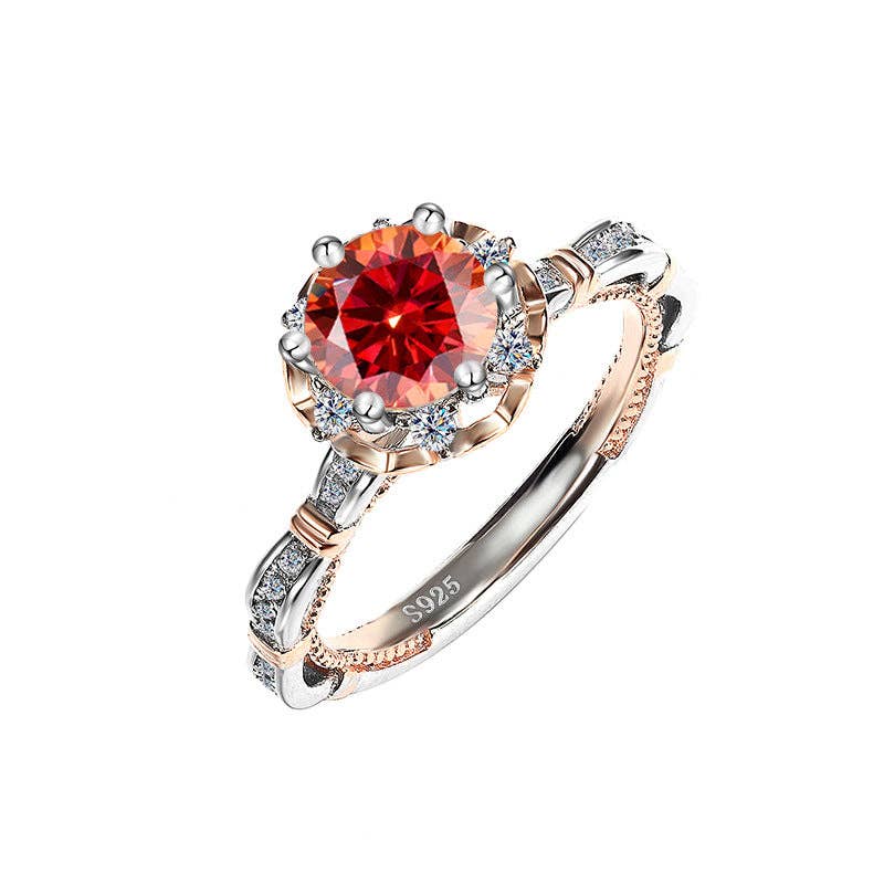 Red Moissanite Halo Engagement Ring – 925 Sterling Silver (Size 8)