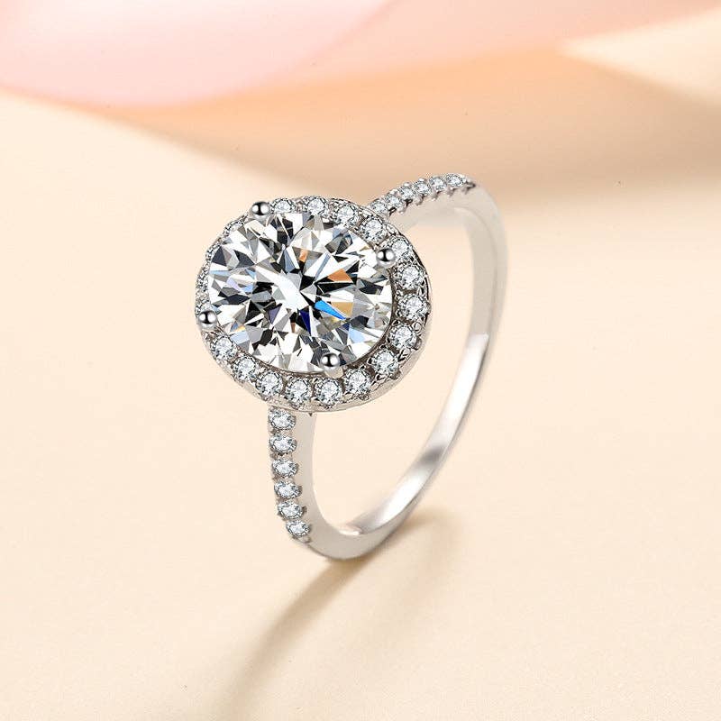Oval Moissanite Halo Engagement Ring in 925 Sterling Silver