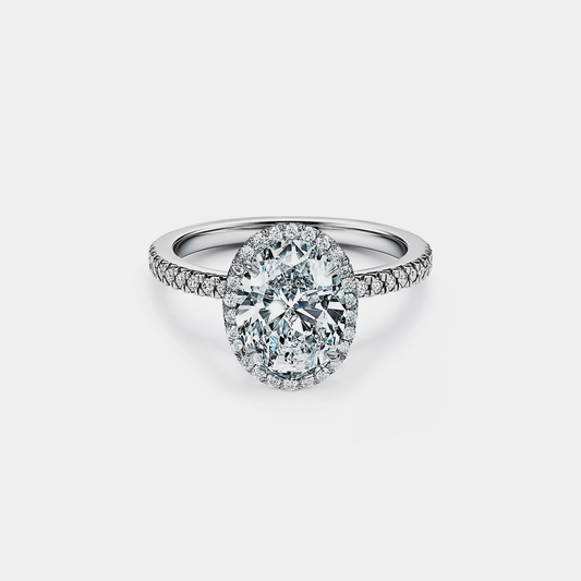 Oval Moissanite Halo Engagement Ring in 925 Sterling Silver